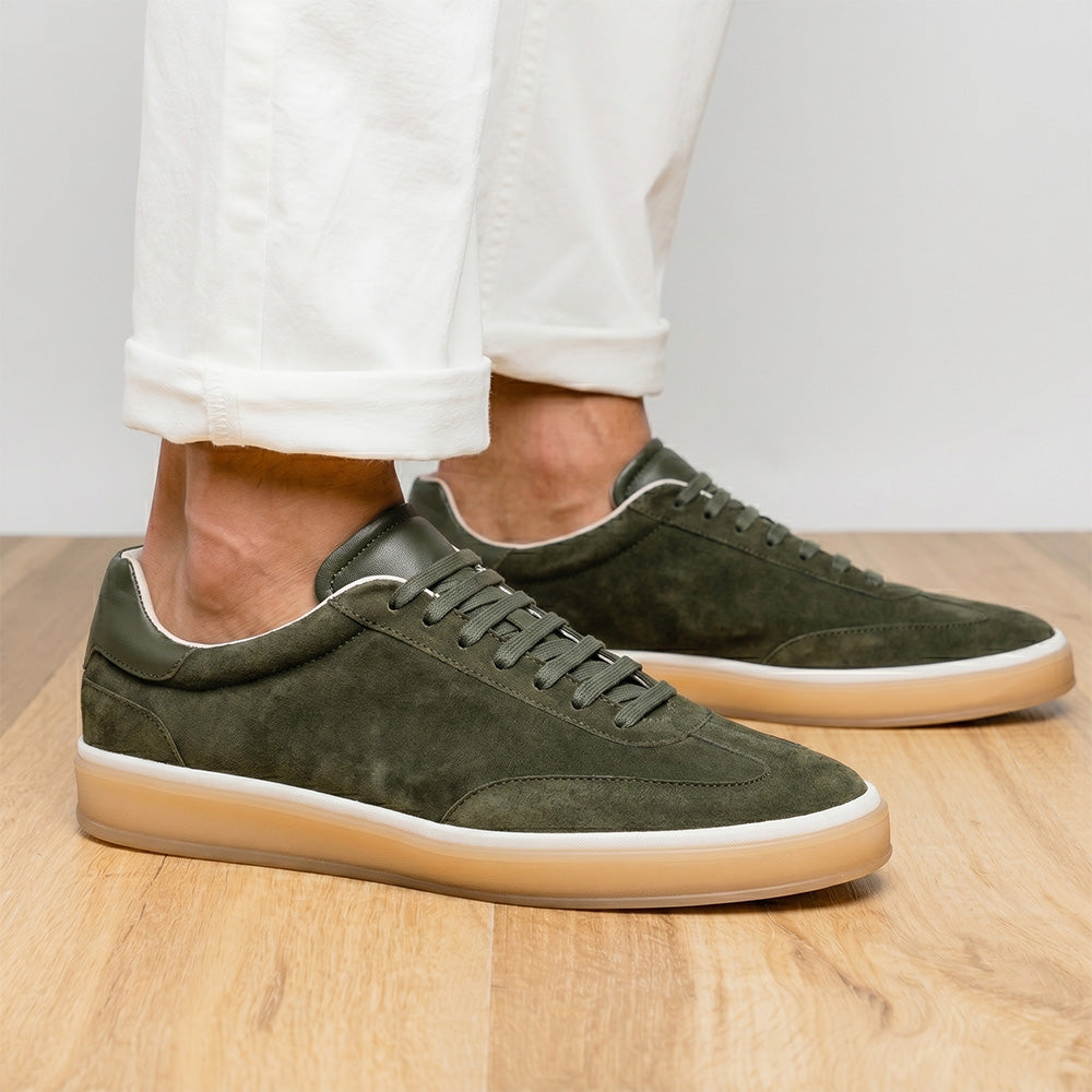 Zelli Gotti Suede and Leather Sneaker in Olive | Refined Sport Style