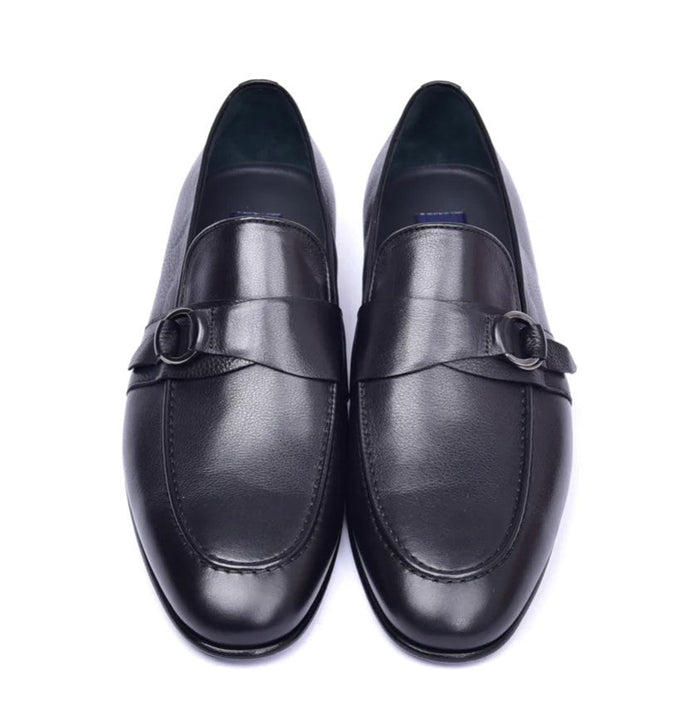 Corrente 6628 Leather Slip-On Side Buckle Loafer - Black - Image 3