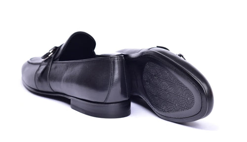 Corrente 6628 Leather Slip-On Side Buckle Loafer - Black - Image 4