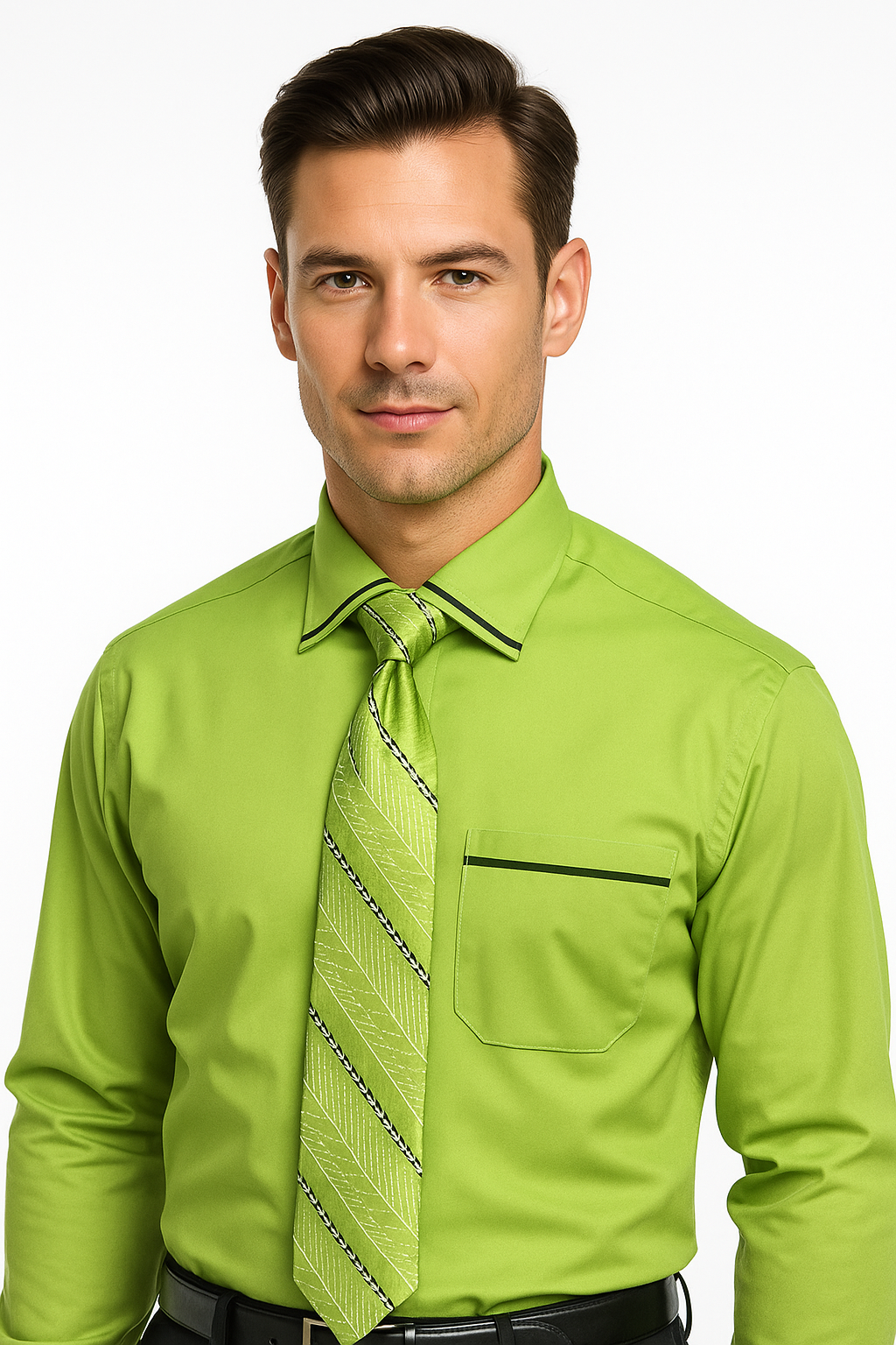 French Cuff With Tie And Handkerchief Style Multi-Color Men's Dress Shirt - Medium 15.5” Neck / 34-35” Sleeve