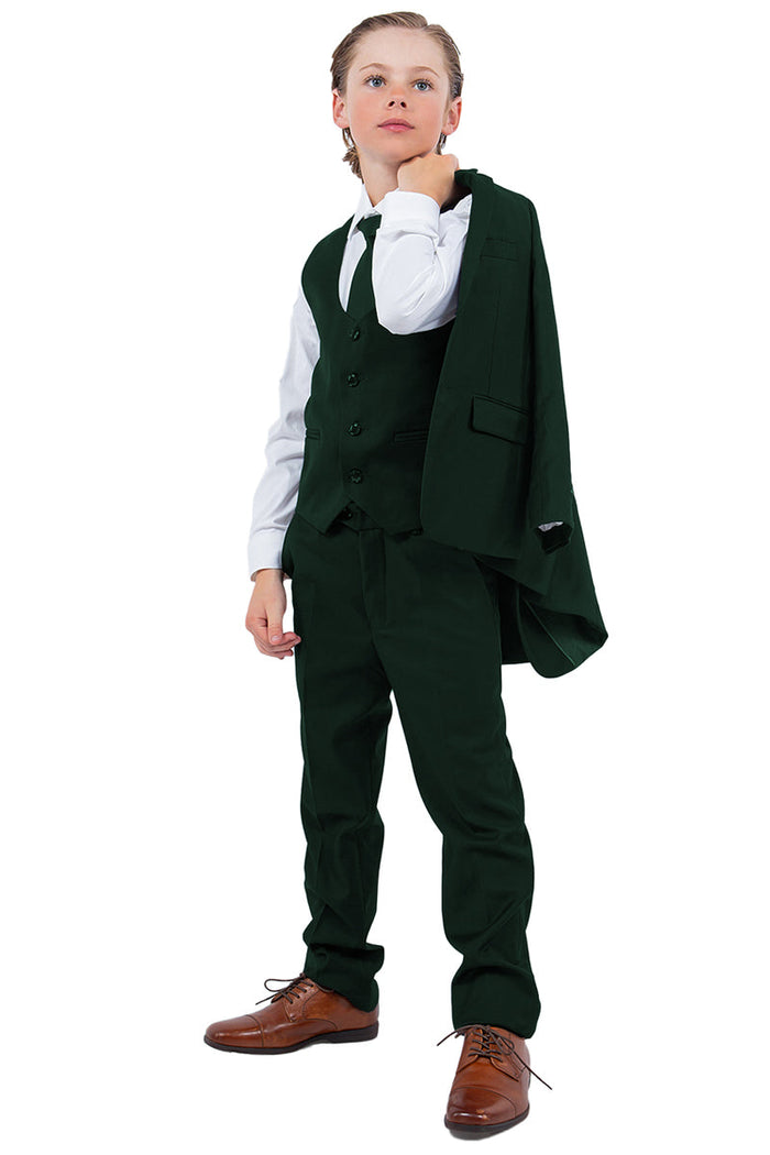 "Perry Ellis Boy's Vested Wedding Suit in Hunter Green"