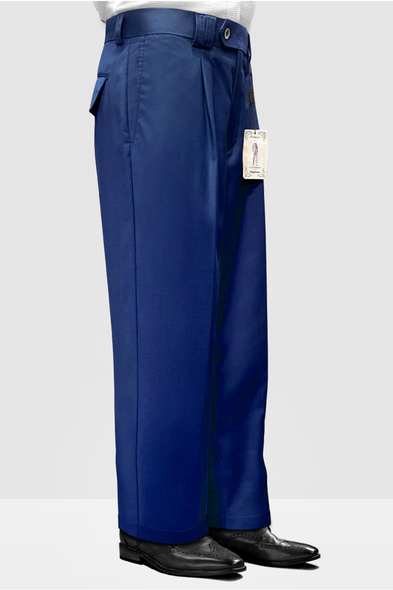 Mens Italian Wool Wide Leg Dress Pants in Sapphire Blue - 42W