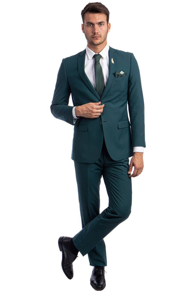 "Teal Green Slim Fit Wedding Suit for Men - Basic 2 Button Style"