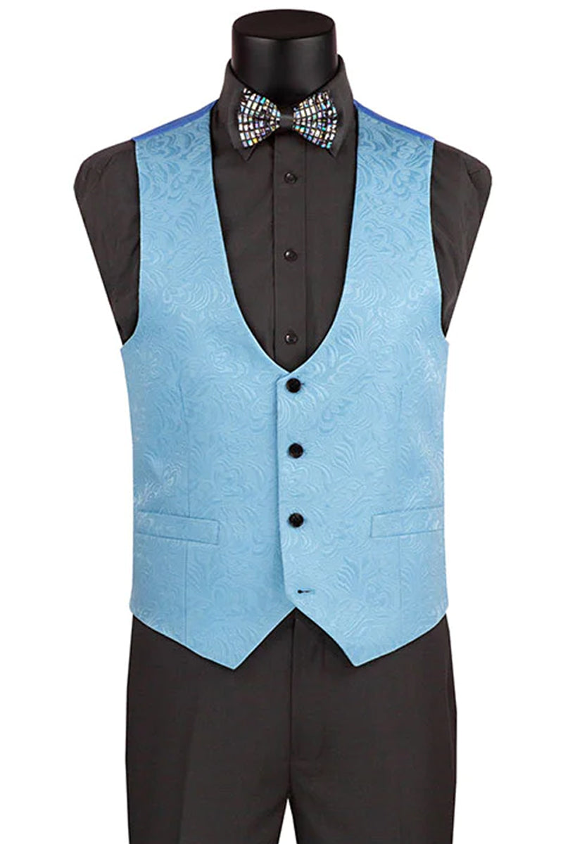 Light Blue Men's Slim Fit Paisley Wedding Tuxedo with Vest - 36 Regular