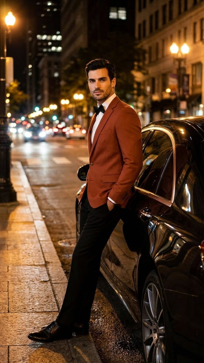 Mens Brick Copper Rust Color  Blazer Slim Fit Formal and Party Wear Jacket in Burnt Orange Sport Coat