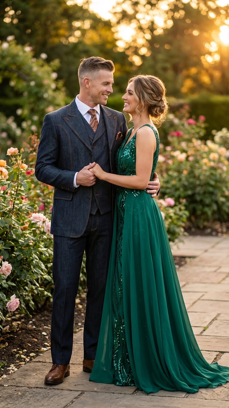 Men’s Dark Denim Blue Fabric Suit – Classic Three Piece Denim Suit for Wedding, Party and Formal Events - 34 Short or Extra Small