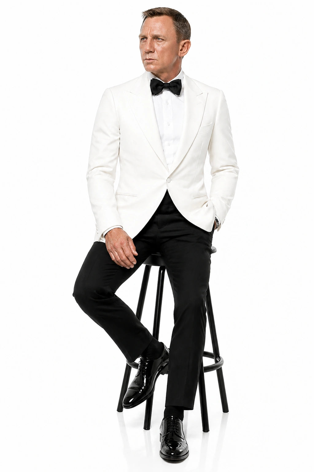 Men’s Pure White Dinner Jacket Blazer – James Bond Style Formal Tuxedo Blazer for Wedding, Black Tie & Evening Wear - 36 Short