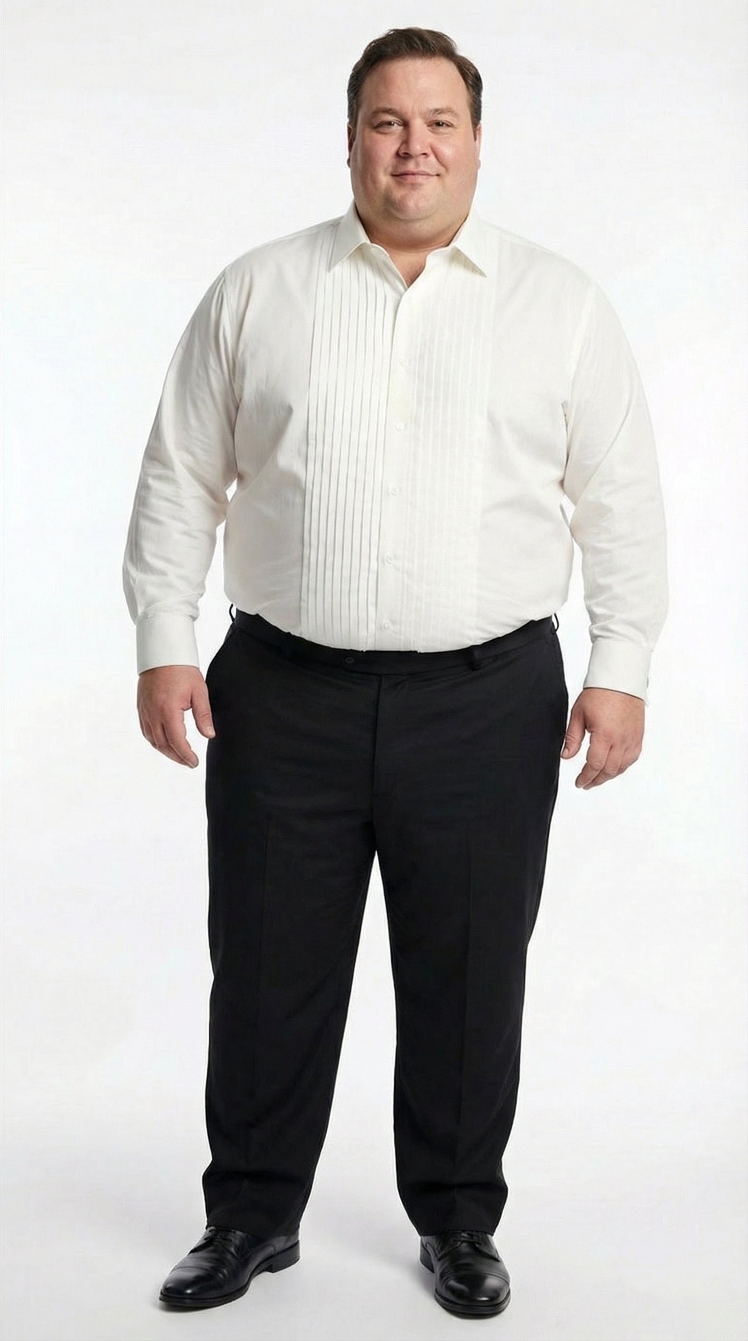 Men’s Ivory Cream Off White  Pleated Tuxedo Dress Shirt | French Cuff Formal Wedding Shirt - 15.5" Neck / 34–35" Sleeve