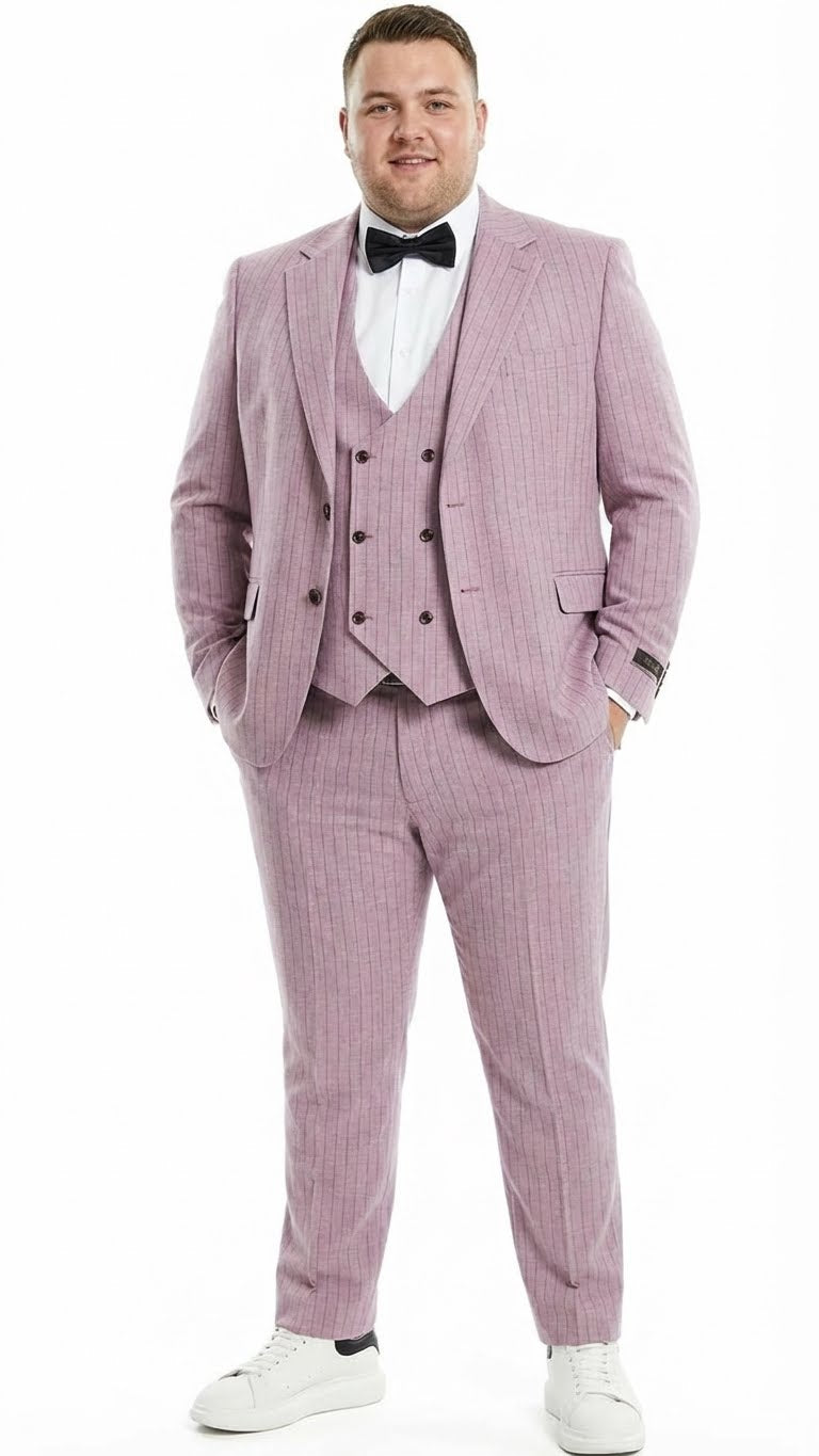 Men’s Dusty Rose Pink Pinstripe Three Piece Suit with Vest | Wedding and Party Formal Wear Prom or Church Suit - 34 Short or Extra Small