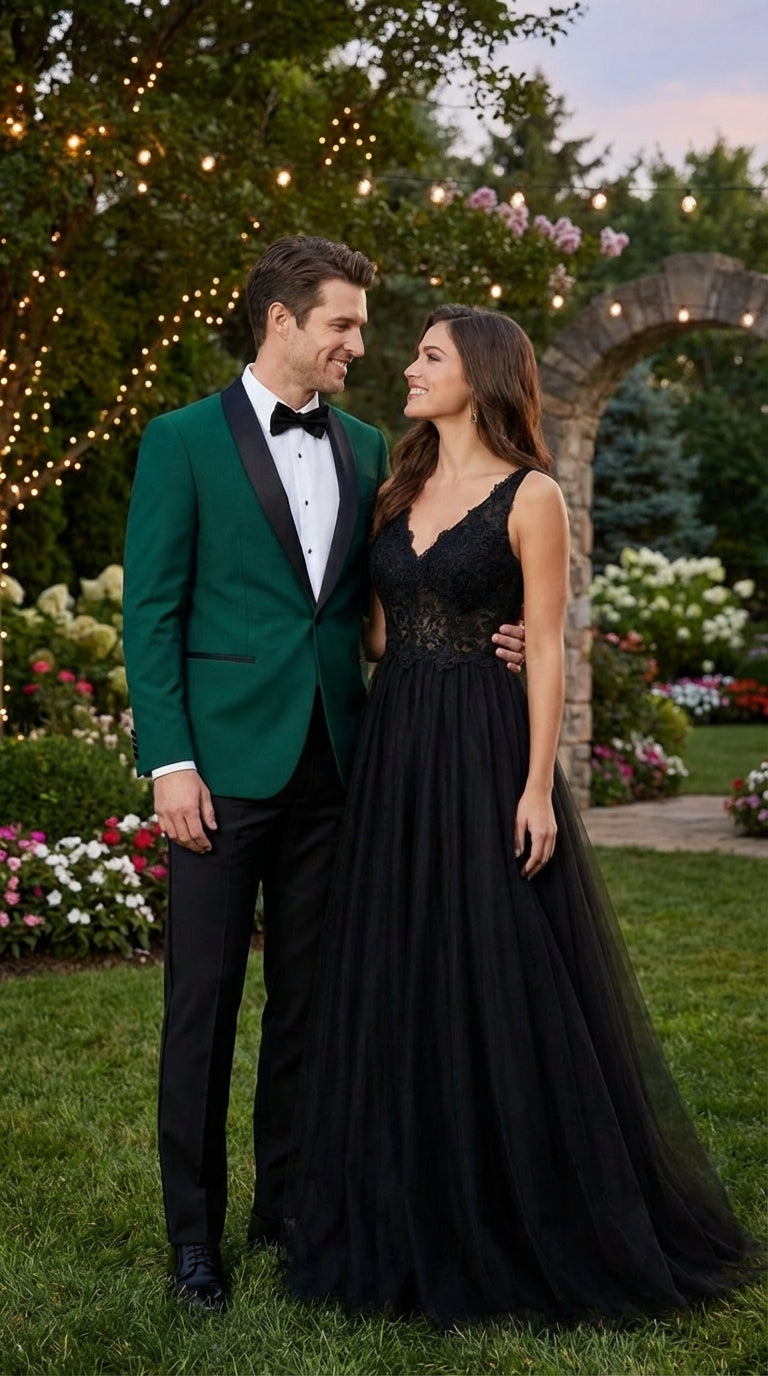Men’s Emerald Green Tuxedo Jacket with Black Satin Shawl Lapel | Prom Dinner Blazer - 36 Short