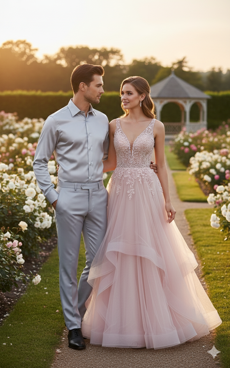 Men’s Silver Satin Dress Shirt and Pants Set – Luxury Slim Fit Outfit for Parties, Weddings, and Formal Events - 15.5" Neck / 34–35" Sleeve