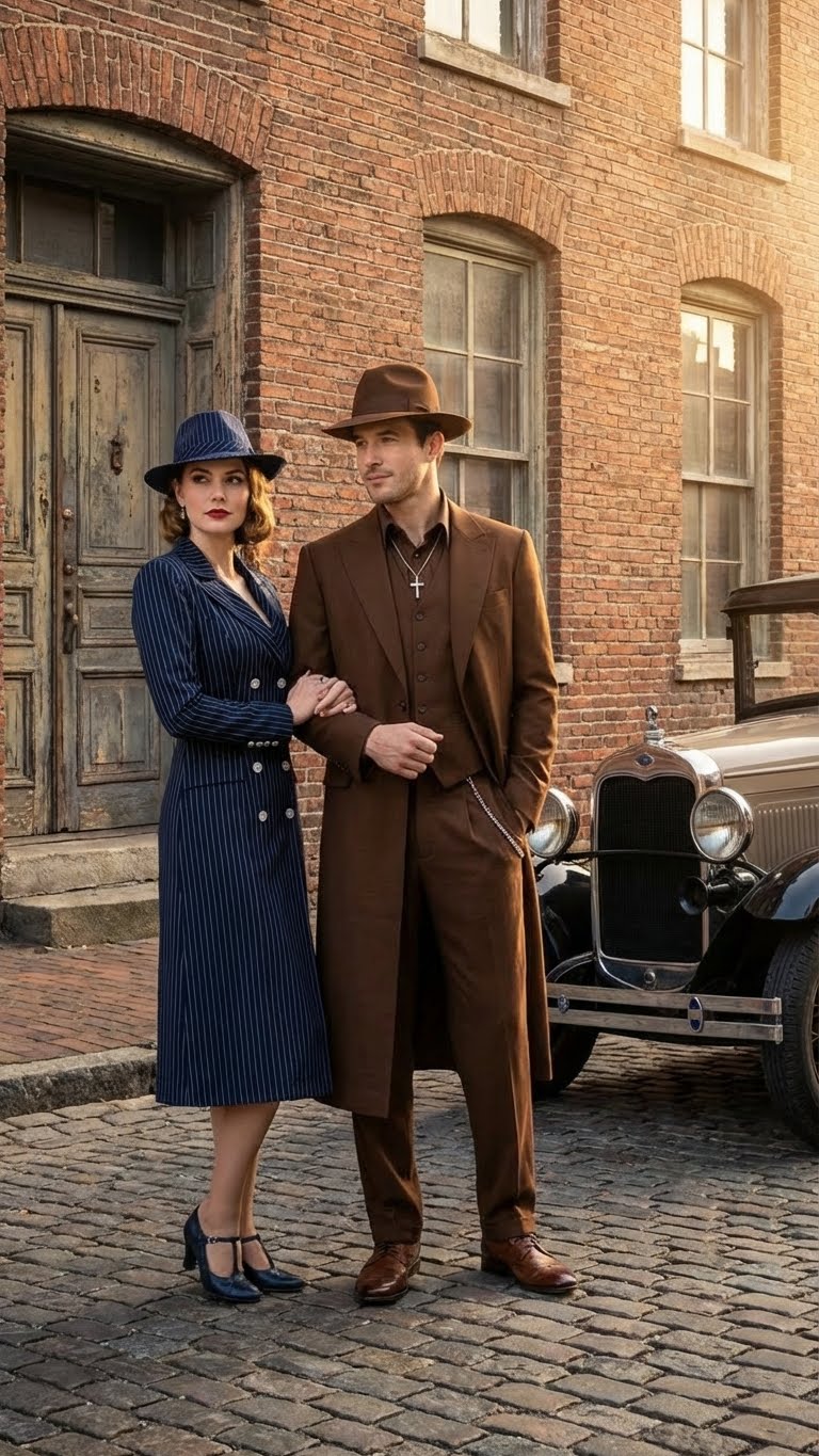 Men’s Brown 1920s Zoot Suit – Long Gangster Mafia Zuit Vintage Three-Piece Costume Set Pachuco Style - 34 Short or Extra Small