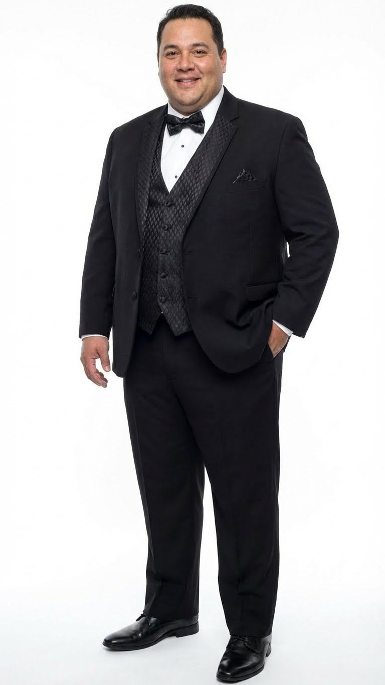 Men's Black Vested Tuxedo Suit with Patterned Lapel Classic Formal Suit for Wedding, Party and Evening Events