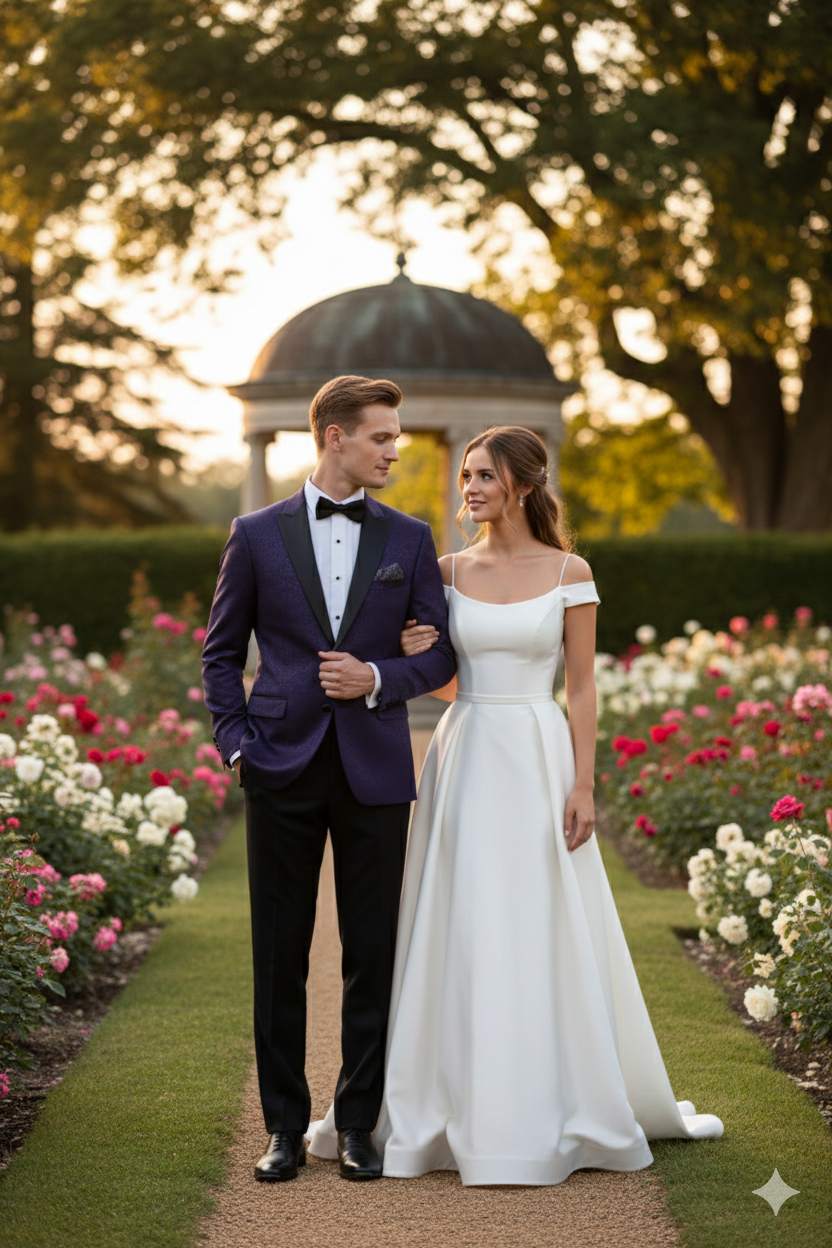 Men’s Purple Paisley Tuxedo Jacket – Ultra Slim Fit Dinner Blazer with Black Satin Peak Lapel - 34 Short