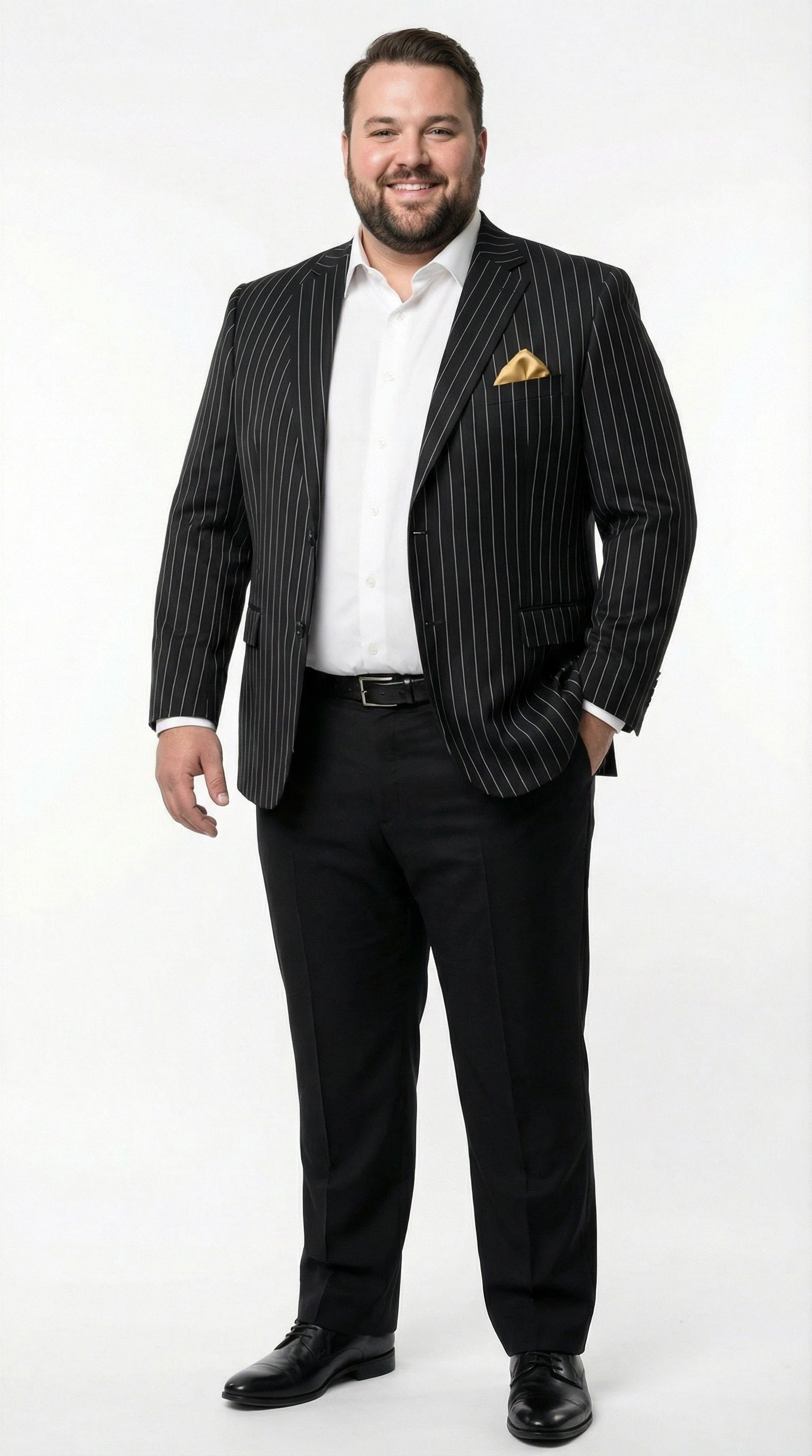 Mens Black Pinstripe Blazer Classic Tailored Formal Jacket for Business, Office and Evening Wear - 36 Short