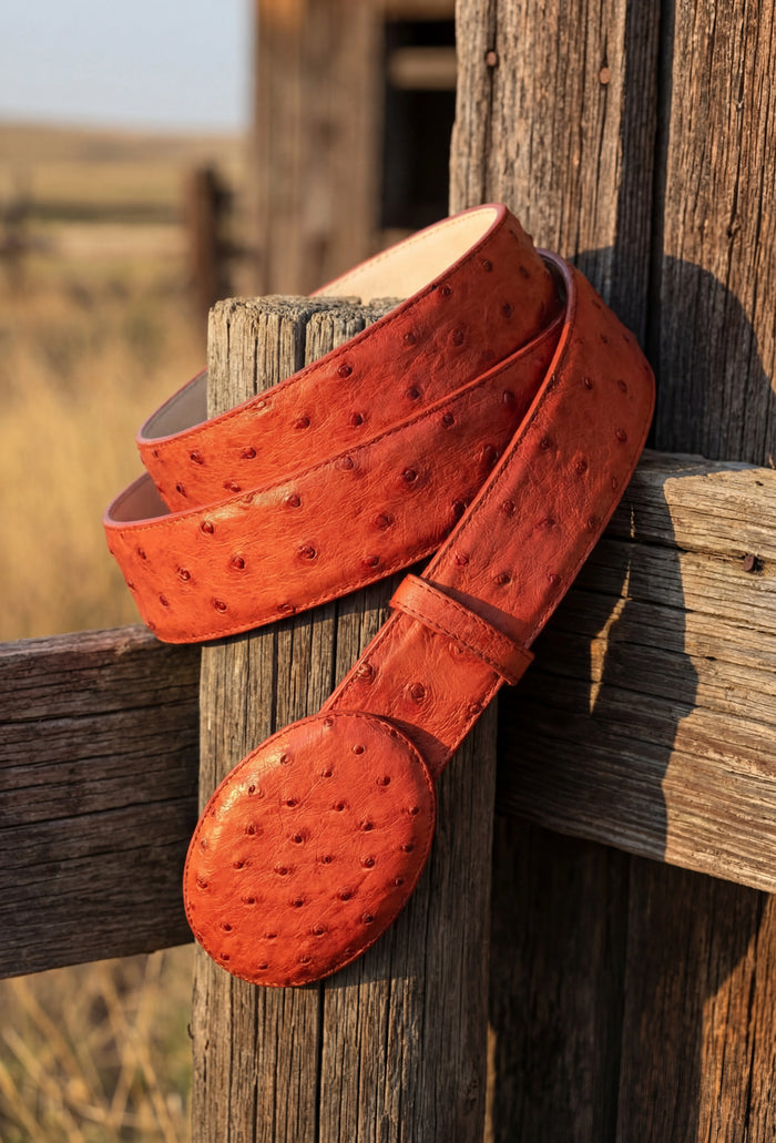 Mens Orange Rust Copper Genuine Leather Belt with Textured Finish Classic Dress Belt for Formal and Casual Wear