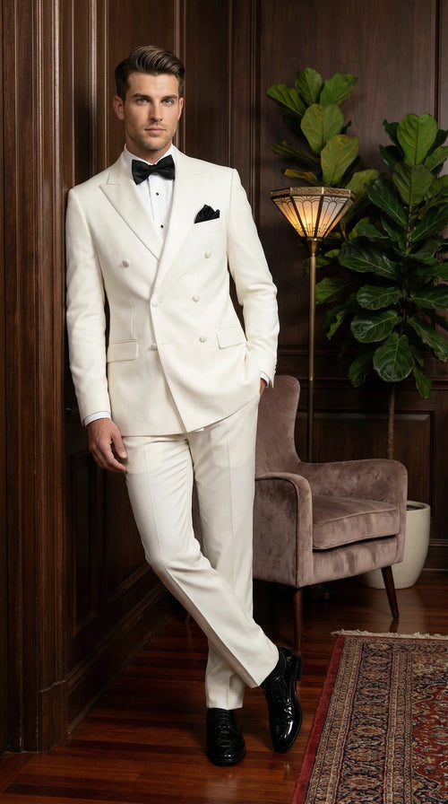 Mens ivory Cream Double Breasted Suit Classic Formal Tuxedo Style Suit for Weddings off White Color