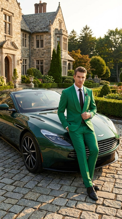 Mens Augusta Green Emerald Light Green Suit Slim Fit 2 Piece Formal Suit for Wedding, Prom and Evening Events