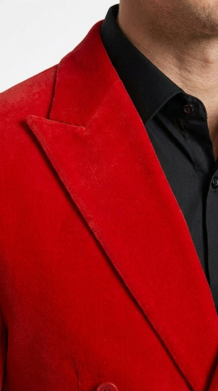 Men’s Red Double Breasted Blazer – Peak Lapel Wedding, Prom & Party Sport Coat