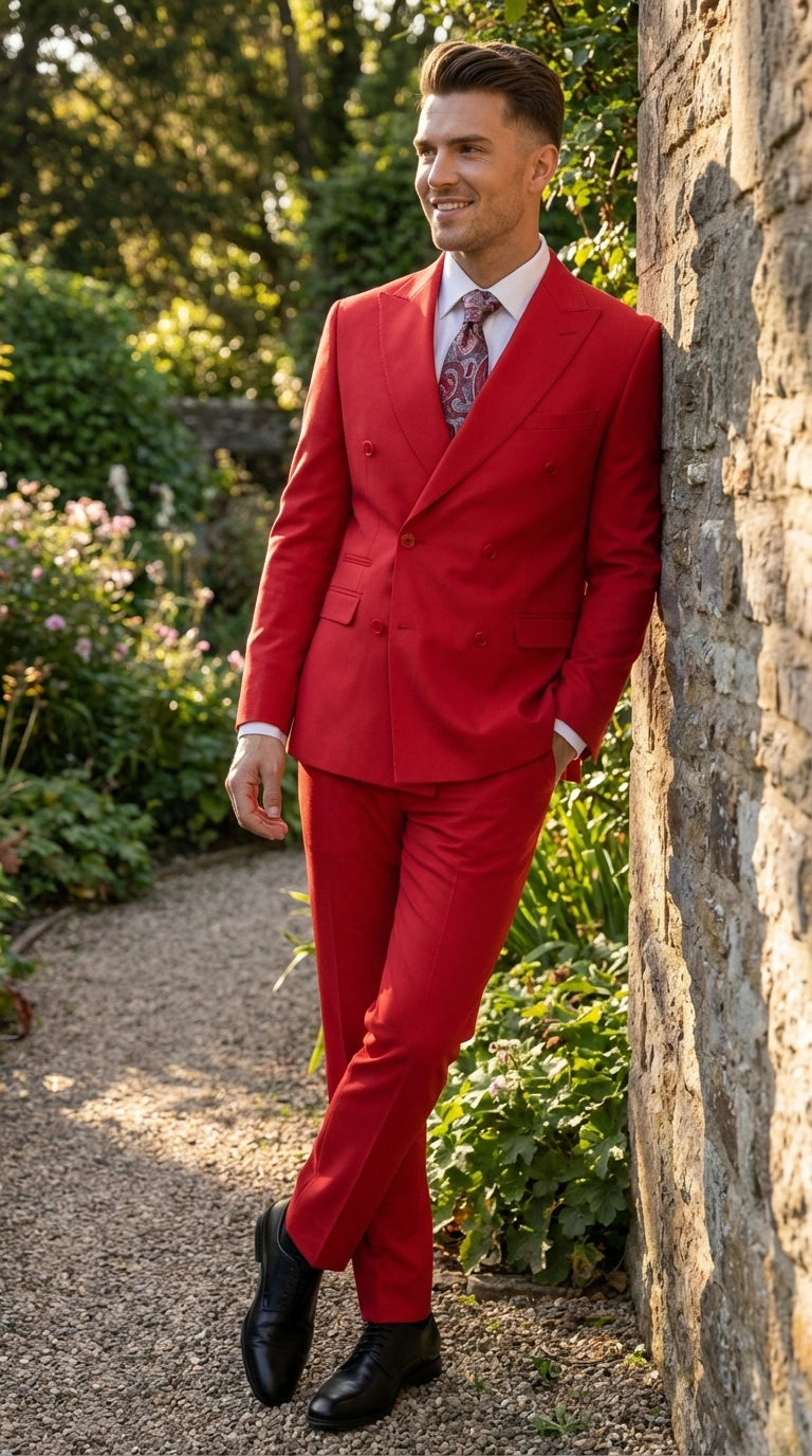 Vitali Red Double Breasted Suit Mens 2 Piece Formal Suit for Wedding, Prom and Special Events Modern Fit - 34 Short or Extra Small