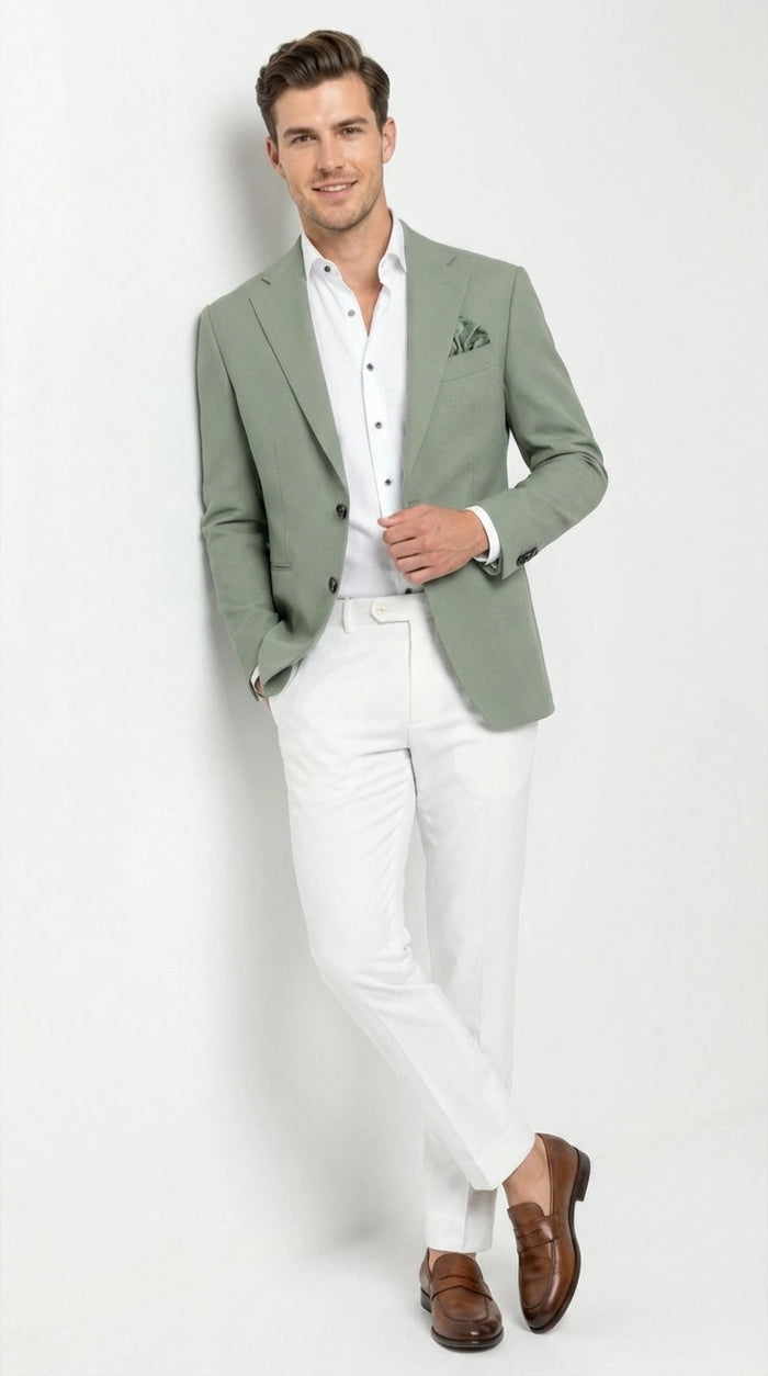 Mens Sage Green Blazer Two Button Notch Lapel Formal Jacket for Wedding, Summer and Party Wear in Light Green Sport Jacket