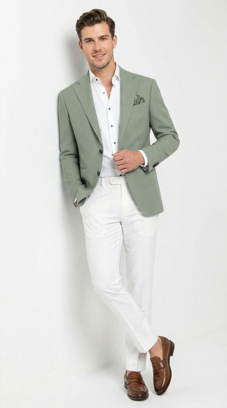 Mens Sage Green Blazer Two Button Notch Lapel Formal Jacket for Wedding, Summer and Party Wear in Light Green Sport Jacket - 36 Short