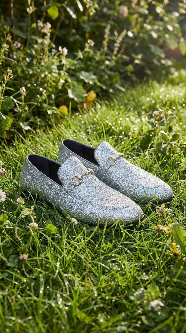 Men's Silver Gray Glitter Loafers | Sparkly Dress Shoes for Wedding, Prom, Party & Formal Events - 6
