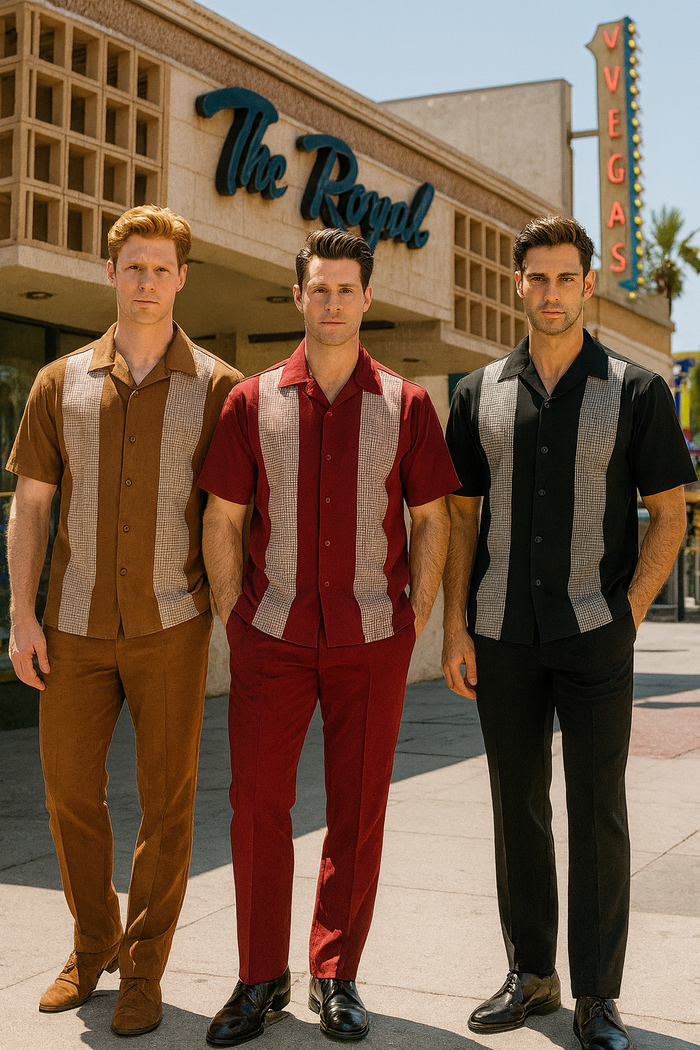 Mens Cognac Tan Two-Piece Outfit â€“ Short Sleeve Button-Up Shirt and Pants Set