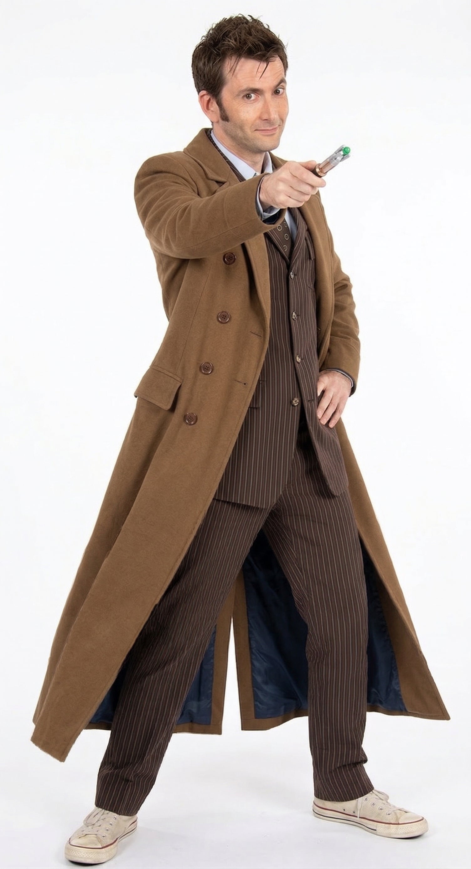 Men’s Brown Cotton Trench Coat Doctor Who 10th Doctor Inspired Long Coat – Classic Gabardina Style Overcoat, Vintage Winter Costume Jacket - Brown