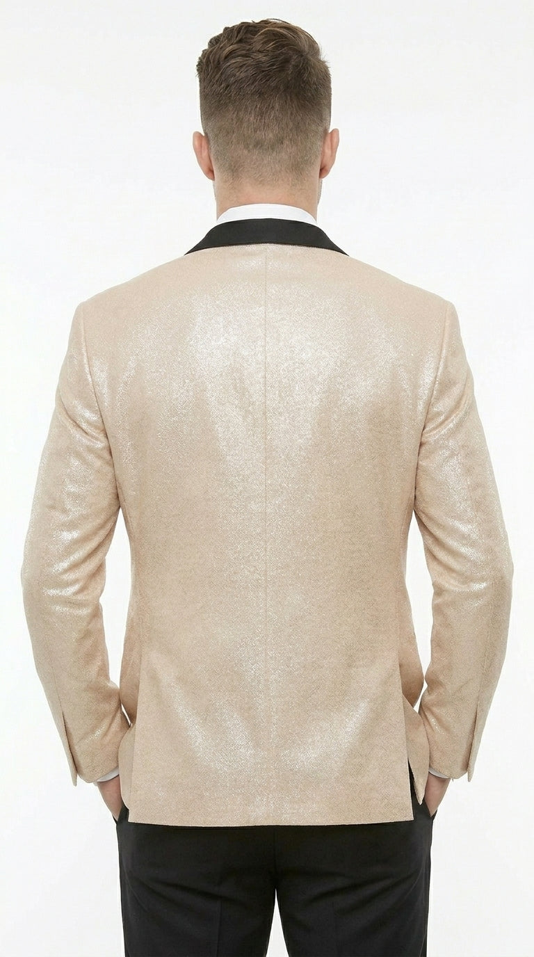 Men’s Gold Blazer with Black Lapel – Elegant Gold Formal Blazer Jacket for Wedding, Prom, Tuxedo in champagne Color - 36 Short