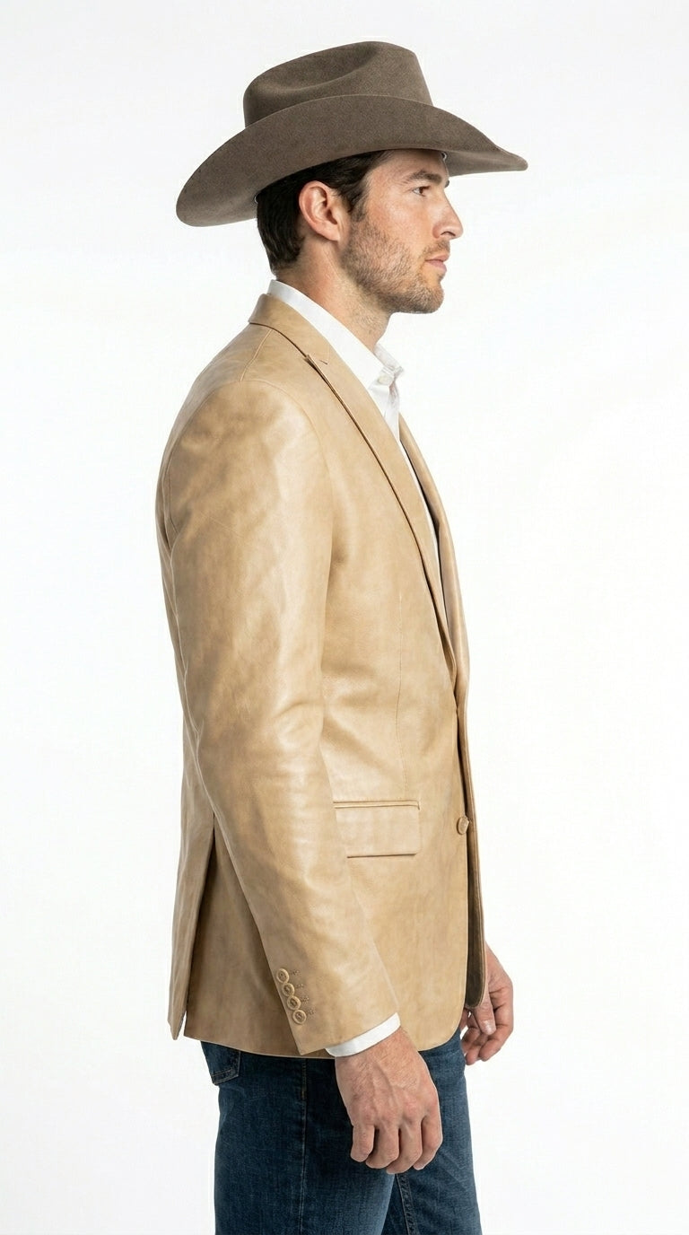 Men’s Champagne Gold Western Blazer, Formal Cowboy Wedding Ranch Sport Coat Jacket tan beige color sheen sharkskin fabric - 36 Short