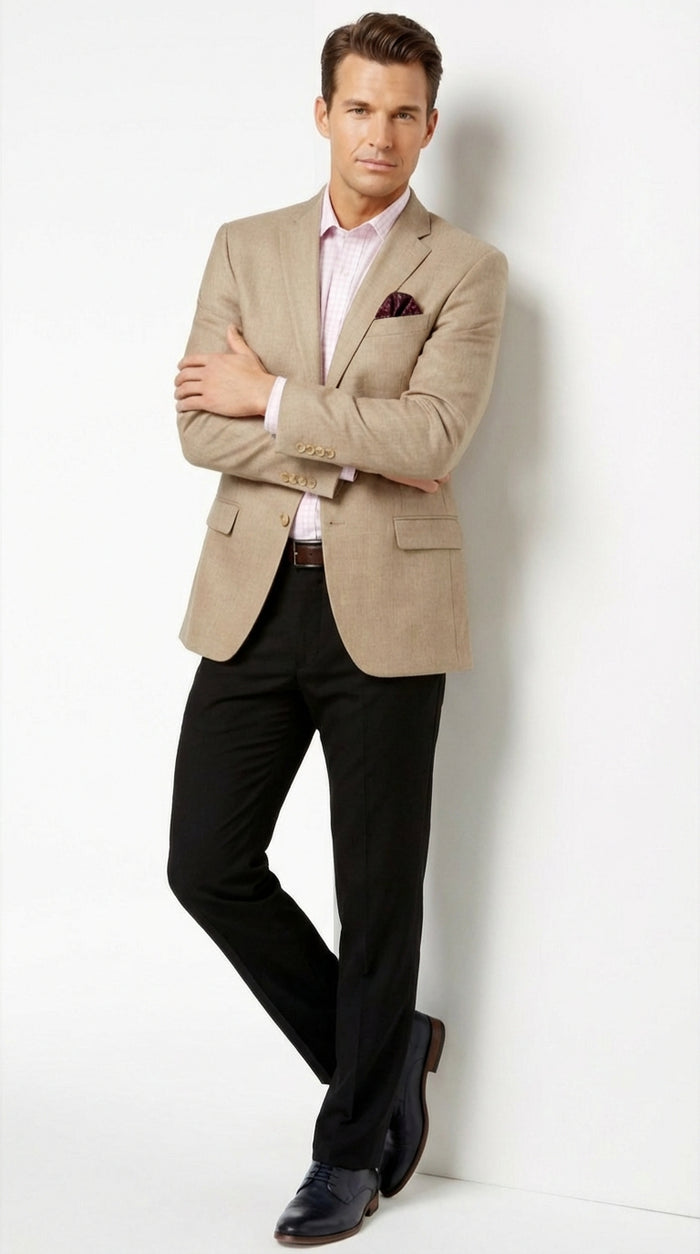 Mens Tan Blazer Sport Coat  Classic Fit Beige Dress Jacket for Business, Wedding and Smart Casual Wear