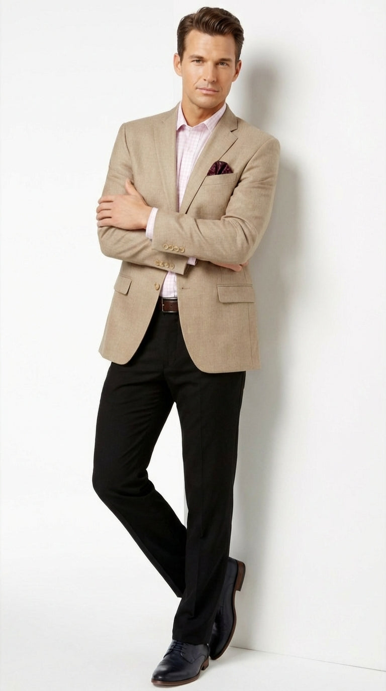 Mens Tan Blazer Sport Coat  Classic Fit Beige Dress Jacket for Business, Wedding and Smart Casual Wear