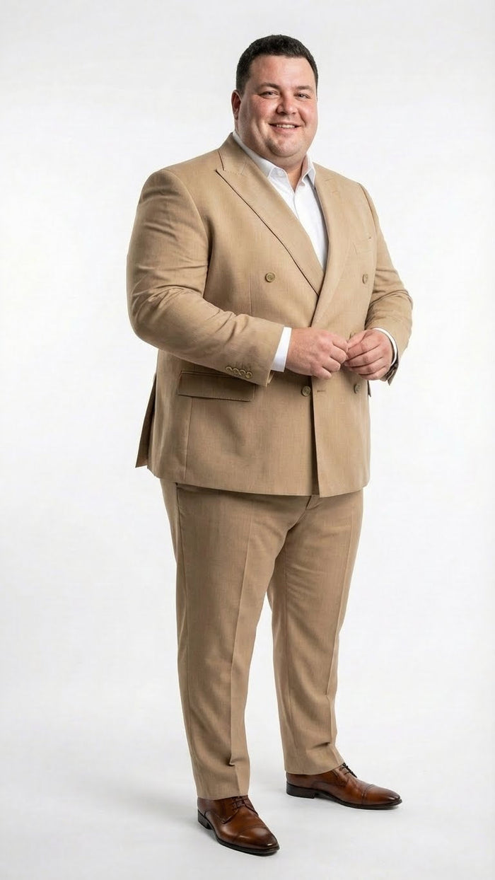 Vitali Brand Mens Beige Double Breasted Suit Classic Wedding, Prom & Party Wear Formal Outfit Khaki Camel Color