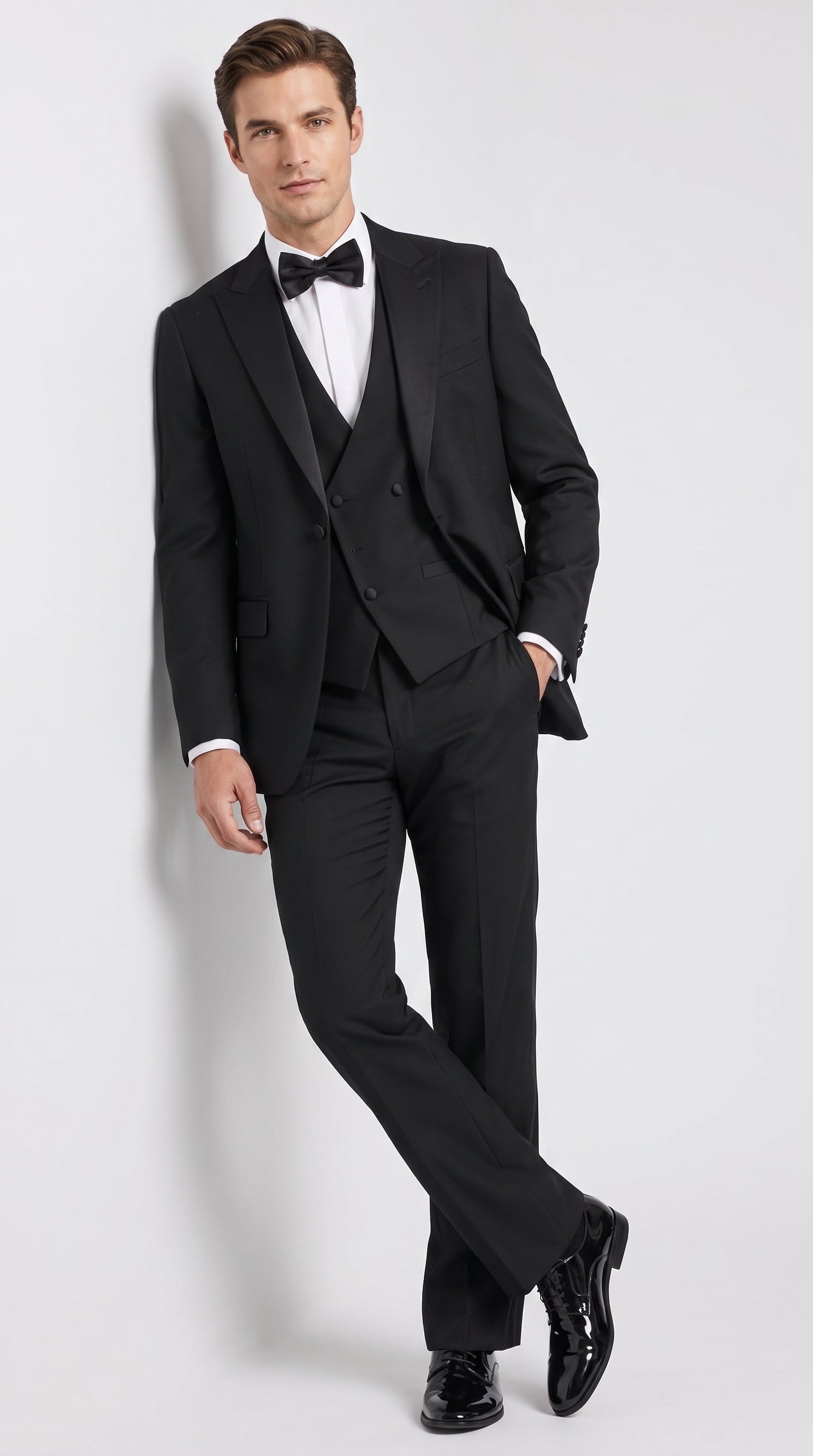 Men’s Black Boot Cut 3-Piece Tuxedo Suit – Peak Lapel Wedding, Prom and Formal Suit 1970s Style - 34 Short or Extra Small