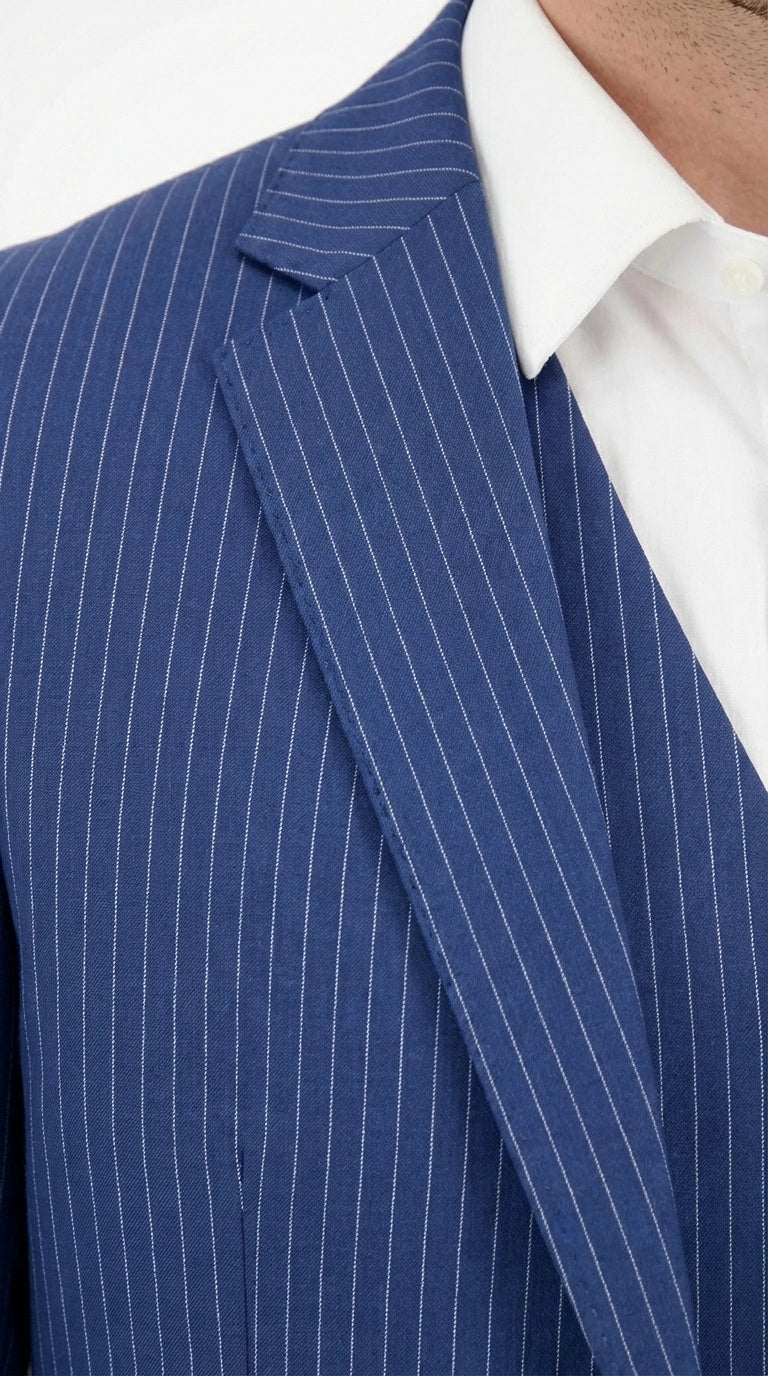 Men’s Royal Blue Pinstripe Three Piece Suit – Classic Formal 3PC Business and Wedding Suit Indigo Teal Saphire Pinstripe - 34 Short or Extra Small