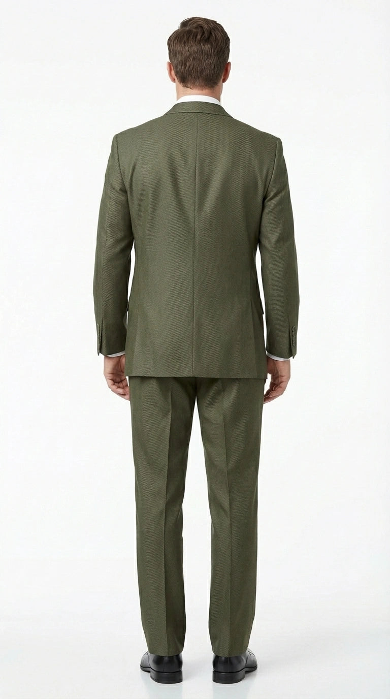 Men’s Olive Green Tuxedo With Trim Collar – Formal Wedding, Prom Suit Modern Fit - 36 Regular Jacket+30 Waist Adjustable 26to32)Height: 5'7"-6')(Neck: 14.5-16:S)