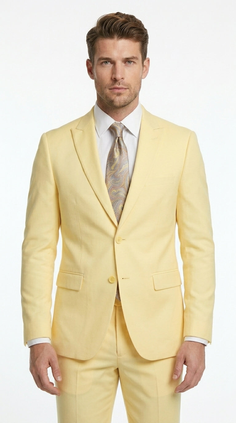 Men’s Pale Yellow 2 Piece Suit, Formal Dress Suit for Weddings, Prom, Parties, Summer Events, and Special Occasions By Vitali - 34 Short or Extra Small
