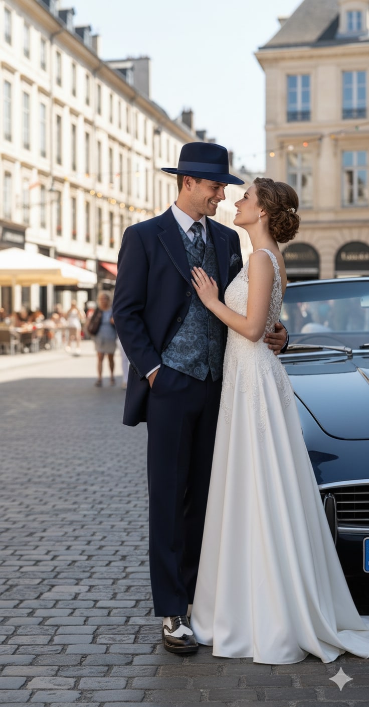 Mens 1920s Navy Blue Zoot Suit – Vintage Gangster 3-Piece Long Jacket Suit Classic Fit Pleated Pants - 34 Short or Extra Small