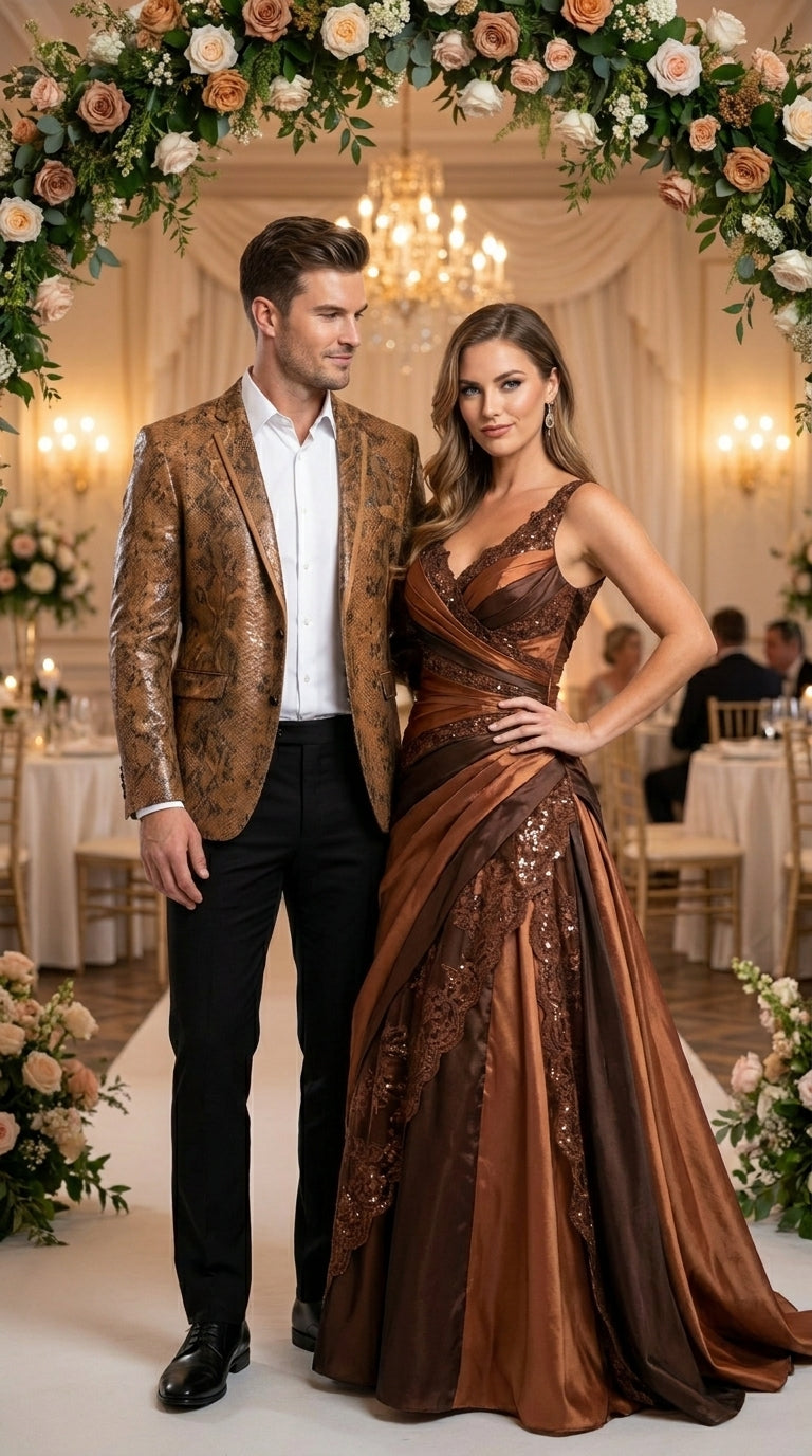 Men’s Brown Snakeskin Pattern Blazer – Stylish Exotic Print Formal Blazer Jacket for Party, Exotic Crocodile Alligator Print - 36 Short