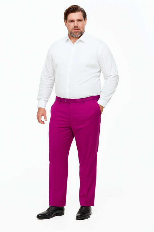 Mens Fuchsia Dress Pants Slim Fit Stylish Formal Trousers for Parties in Hot Pink Color