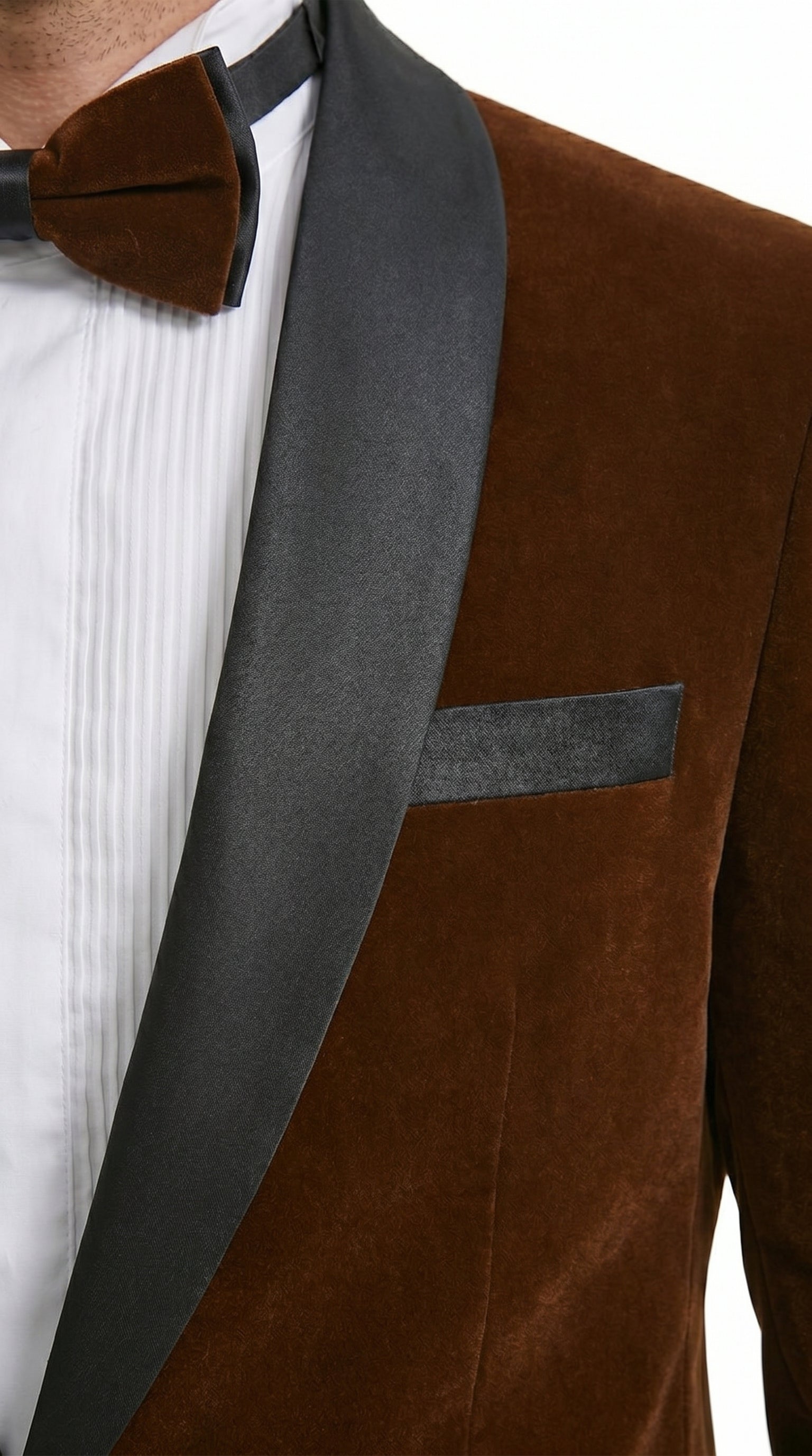 Men’s Brown Camel Bronze Velvet Tuxedo Jacket, Shawl Lapel Wedding Prom Dinner Blazer - Blazer Sportcoat - 36 Short