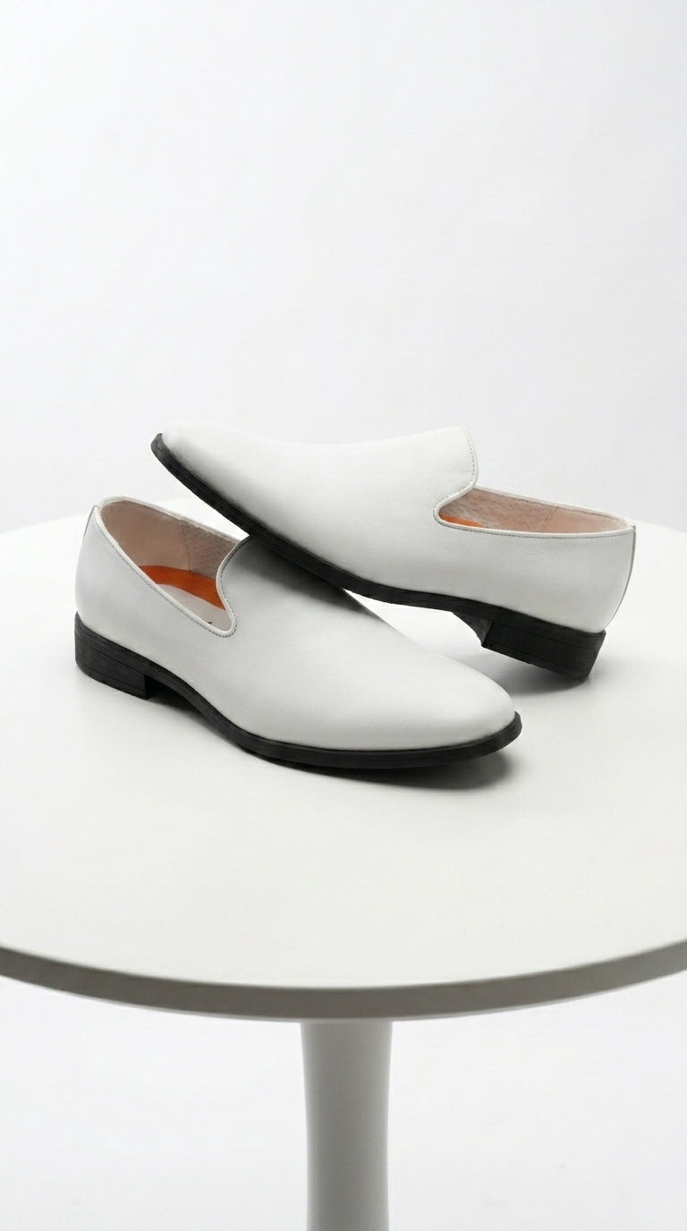Men's White Plain Toe Slip On Loafer Dress Shoes – Classic Formal Lightweight Wedding, Party And Business Wear 6 Standard / D Medium Men's White Plain Toe Slip On Loafer Dress Shoes – Classic Formal Lightweight Wedding, Party And Business Wear 6 Standard / D Medium