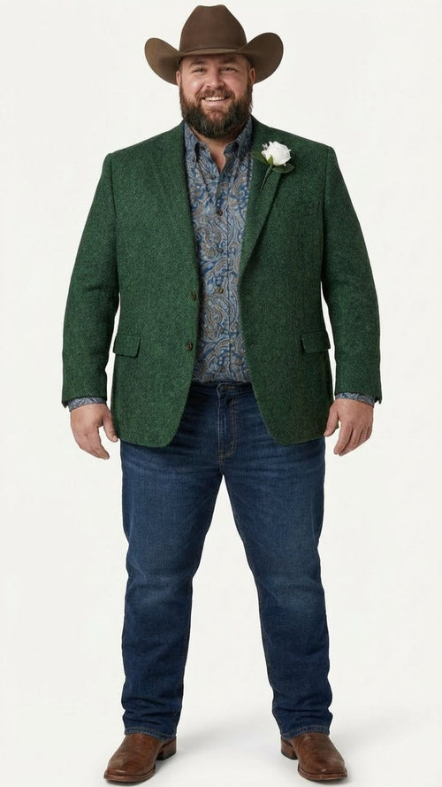 Mens Green Western Blazer Jacket Classic Cowboy Style Sport Coat for Wedding, Party and Formal Events