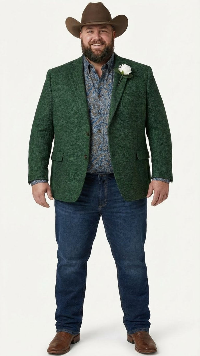 Mens Green Western Blazer Jacket Classic Cowboy Style Sport Coat for Wedding, Party and Formal Events