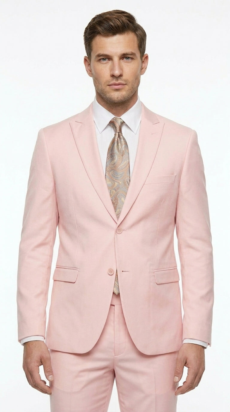 Men’s Light Pink 2 Piece Suit, Formal Dress Suit for Weddings, Prom, Parties, Summer Events Slim Fitted By Vitali - 34 Short or Extra Small