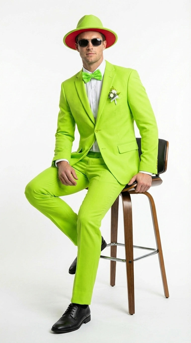 Men’s Neon Green Suit – Bright Lime Green Fashion Suit for Prom, Party, Stage Performance and Statement Formal Wear - 34 Short or Extra Small