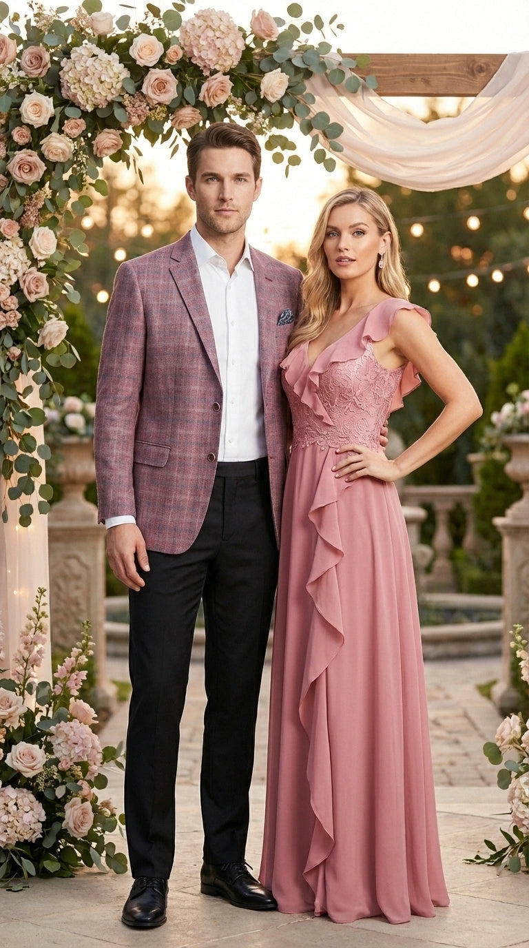 Mens Dusty Rose Mauve Pink with Tint of Blue Plaid Sport Coat Blazer – Classic Check Pattern Casual Blazer Jacket for Business Casual, Wedding - 36 Short