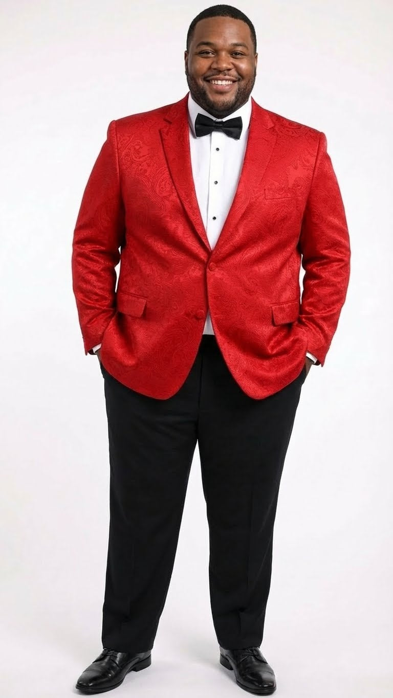 Menâ€™s Red Paisley Velvet Blazer - Christmas new year Sport Coat Jacket - Prom 2026 Collection - 36 Short