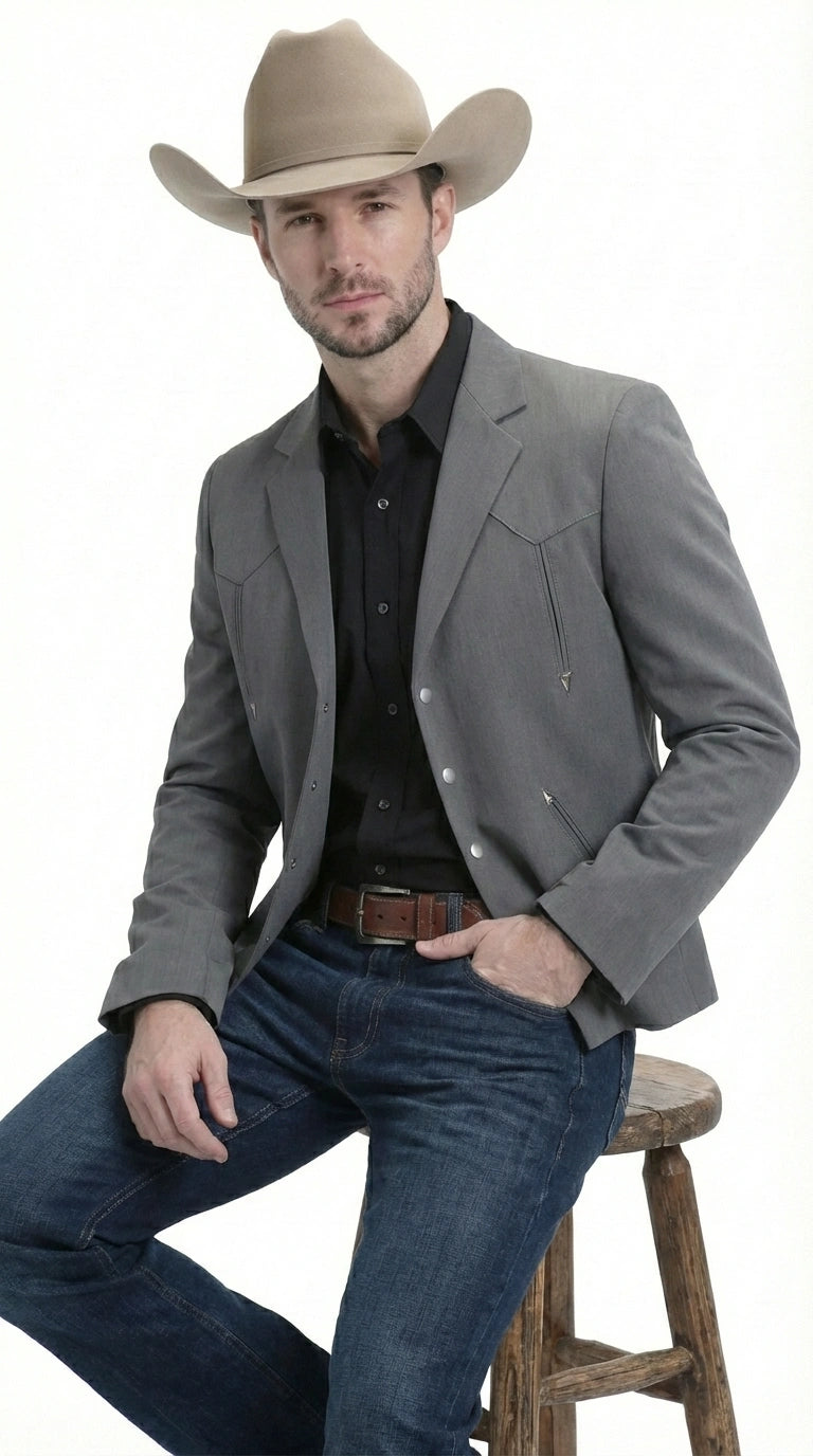 Mens Charcoal Gray Western Blazer – Cowboy Style Casual Jacket Classic Country Western Sport Coat - 36 Short